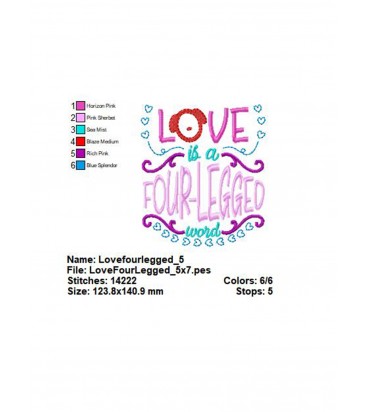 Love Is Four Legged Applique Embroidery Design