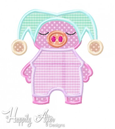 Bedtime Pig Applique Embroidery Design 