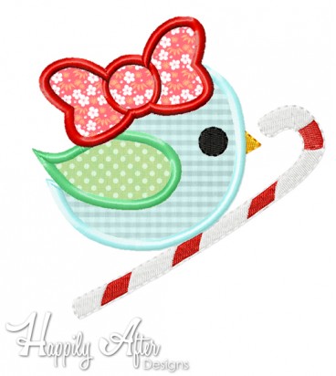 Candy Cane Birdy Applique Embroidery Design