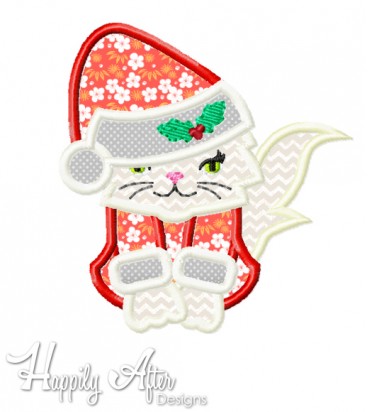 Christmas Kitten Applique Embroidery Design