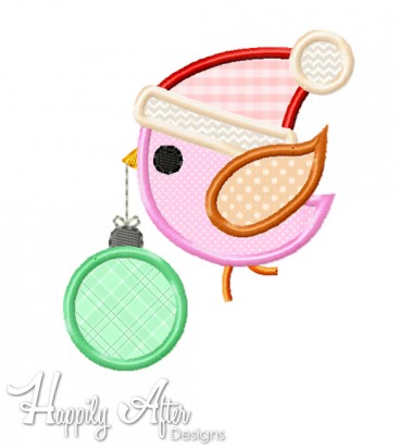 Holiday Ornament Birdy Applique Embroidery Design