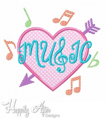 Love Music Applique Embroidery Design 