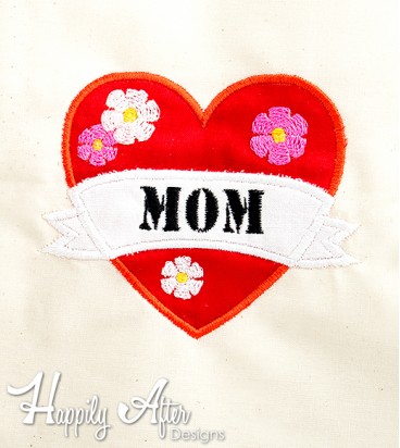 Mom Heart Applique Embroidery Design 