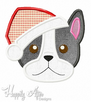 Christmas Boston Terrier Applique Embroidery Design