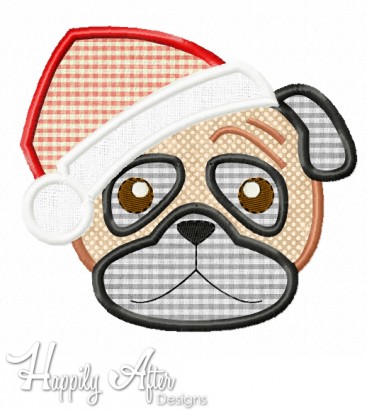 Christmas Pug Applique Embroidery Design 