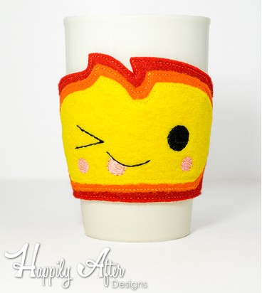 Kawaii Flame Cup Cozy Embroidery Design 
