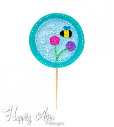 Spring Bee Cupcake Topper Embroidery Design