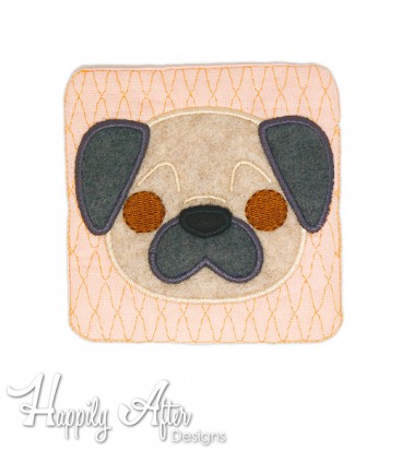 Pug ITH Coaster Embroidery Design