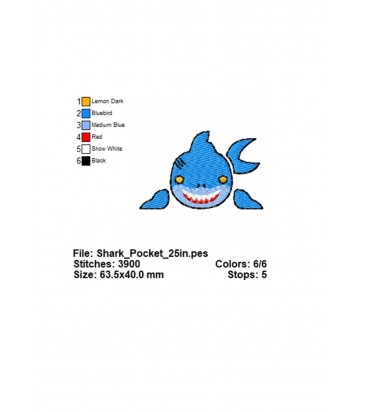 Shark Pocket Embroidery Design